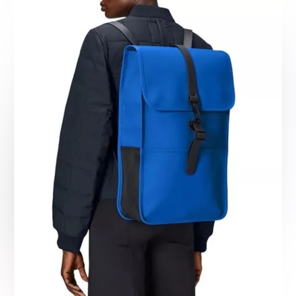 Rains Waterproof Backpack W3, Waves Blue Unisex Bag 19.2"H x 12"W x 4.8"D